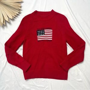 Ralph Lauren Vintage Polo Jeans Company American Flag Red Cotton Sweater Medium